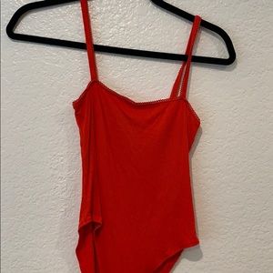 Red ribbed bodysuit
